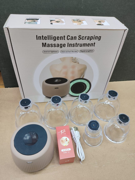 Вакуумный антицеллюлитный массажер для тела Intelligent Can Scarping massage instrument LC-2023 (блок управления + 6 вакуумных банок + масло розы 10мл в подарок)/ Подарочный набор